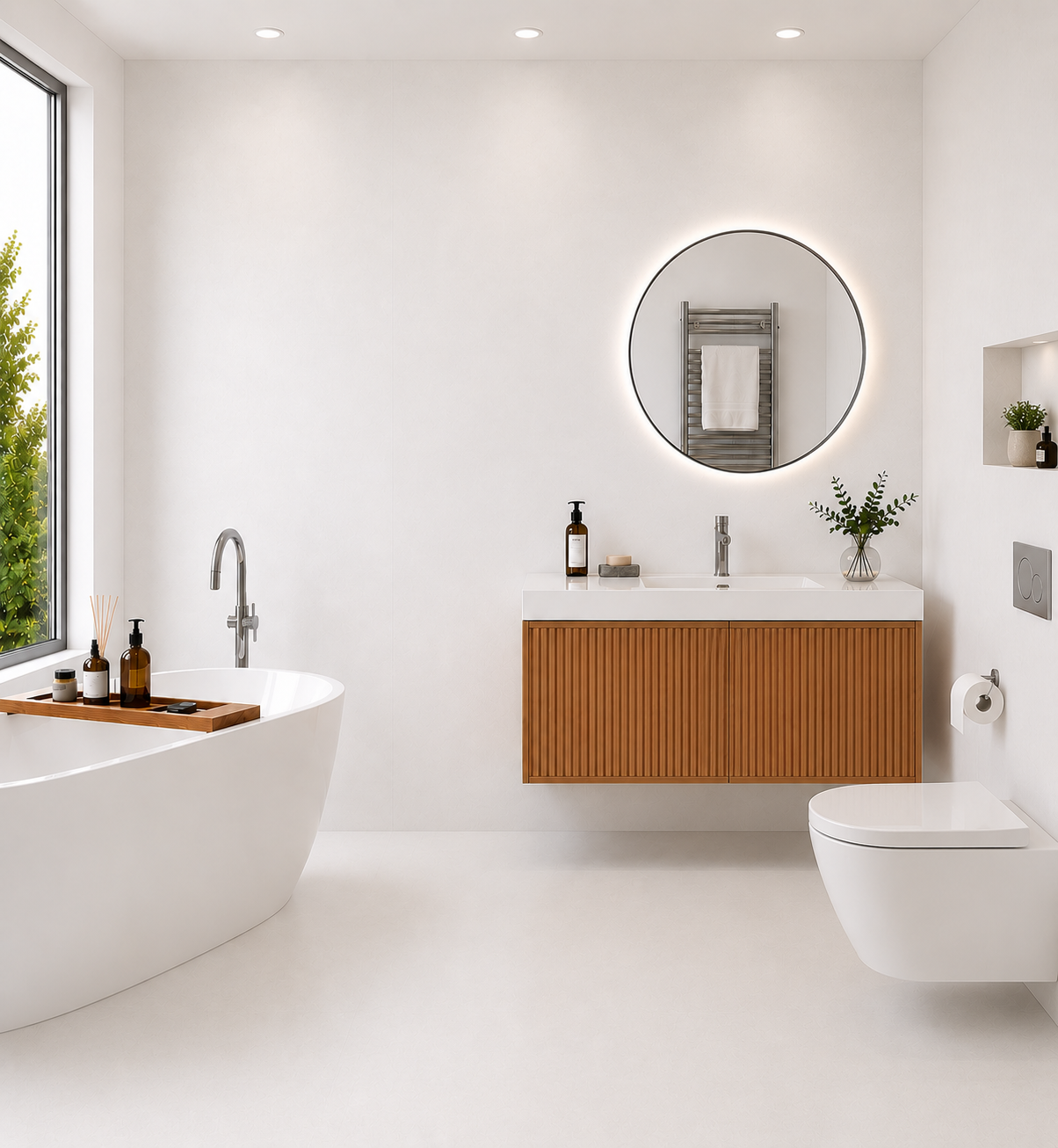 10mm White Matt PVC wall panel in a bathroom toilet area