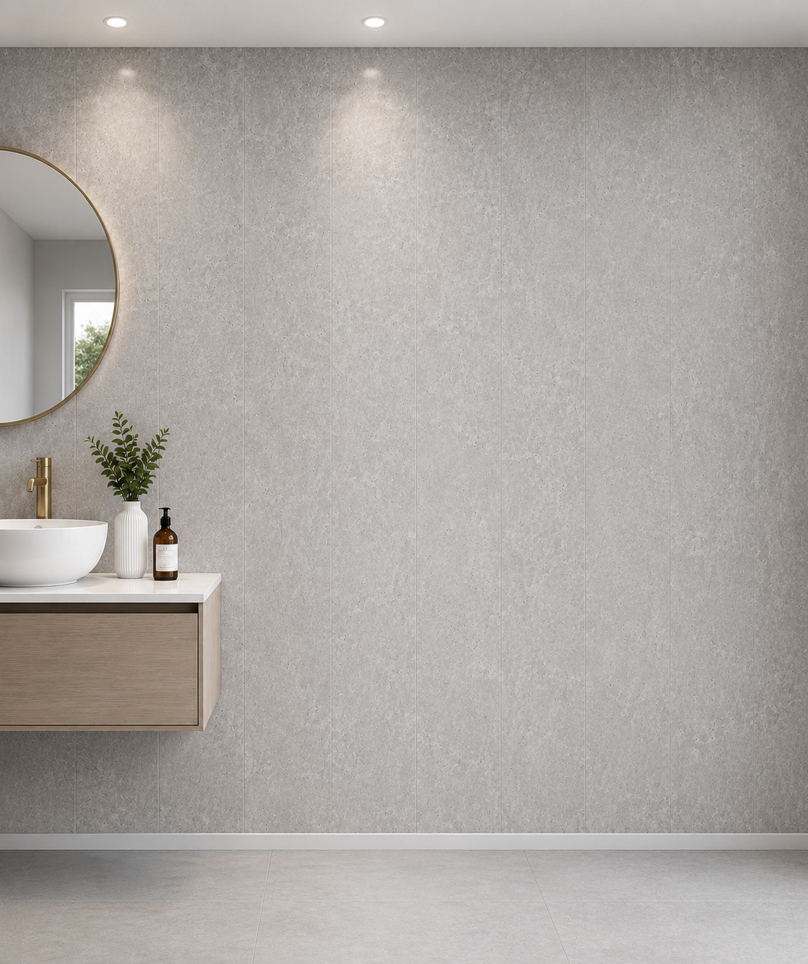 5mm Concrete Grey PVC wall panel in a bathroom