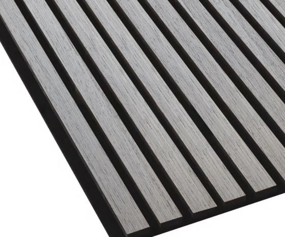 Acoustic Slat Wall Panel Grey Oak – Wood Veneer Wall Panelling 2400x600mm Twin Pack