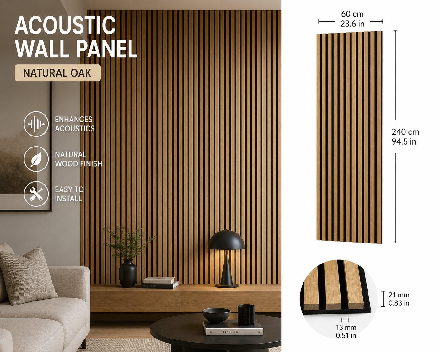 Natural Oak acoustic wall panel - main product image