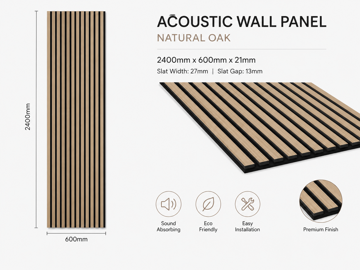 Natural Oak Acoustic Wall Panel Twin Pack | 2400×600mm | 2 Panels