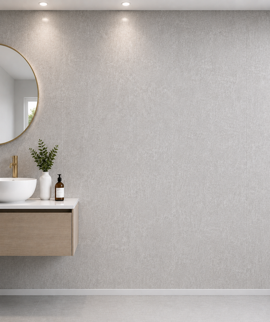 Stone grey tile effect PVC wall panel 8mm in a bathroom - main product image