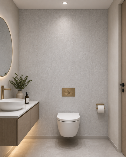 Stone grey tile effect PVC wall panel 8mm in a toilet