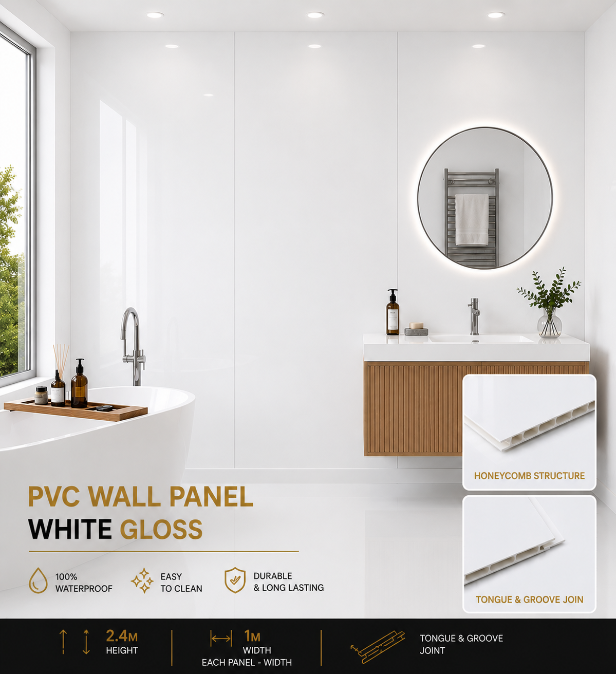 10mm White Gloss PVC wall panel - main product image