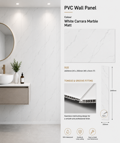 5mm Carrara White Marble Matt PVC wall panel - main product image