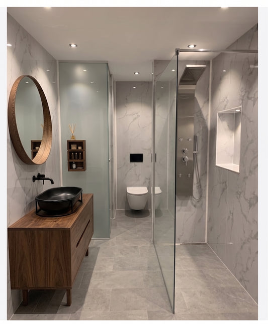 PVC Wall Panel Carrara Marble – Waterproof Shower & Bathroom Wall Cladding 2600×250mm 10 Pack