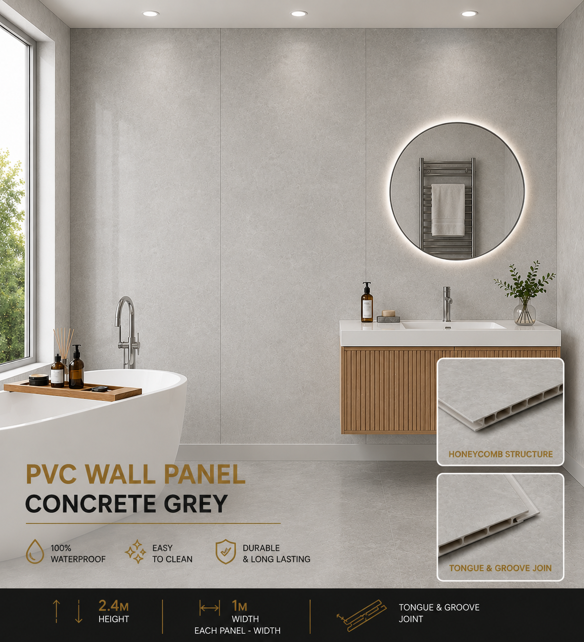 10mm Grey Concrete PVC wall panel - main product image
