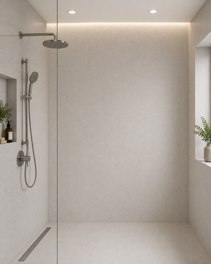 10mm Grey Concrete PVC wall panel in a shower