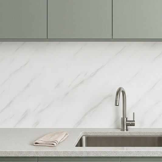 10mm White Marble PVC Wall Panel - 2400mm x 1000mm - 100% Waterproof High-Gloss Wide Shower Board