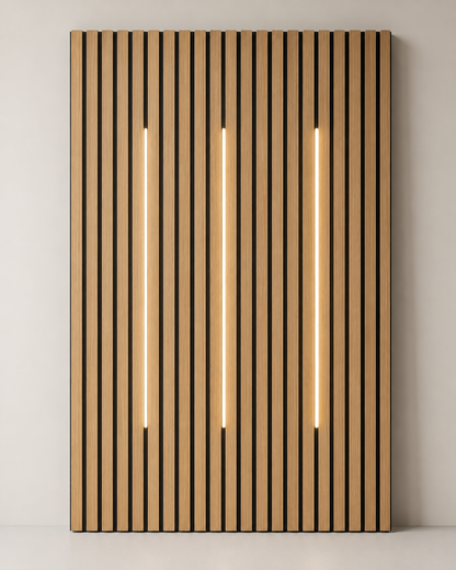 Plug and play connection of the Acoustic Wall Panel LED Light showing the mains plug and power supply.