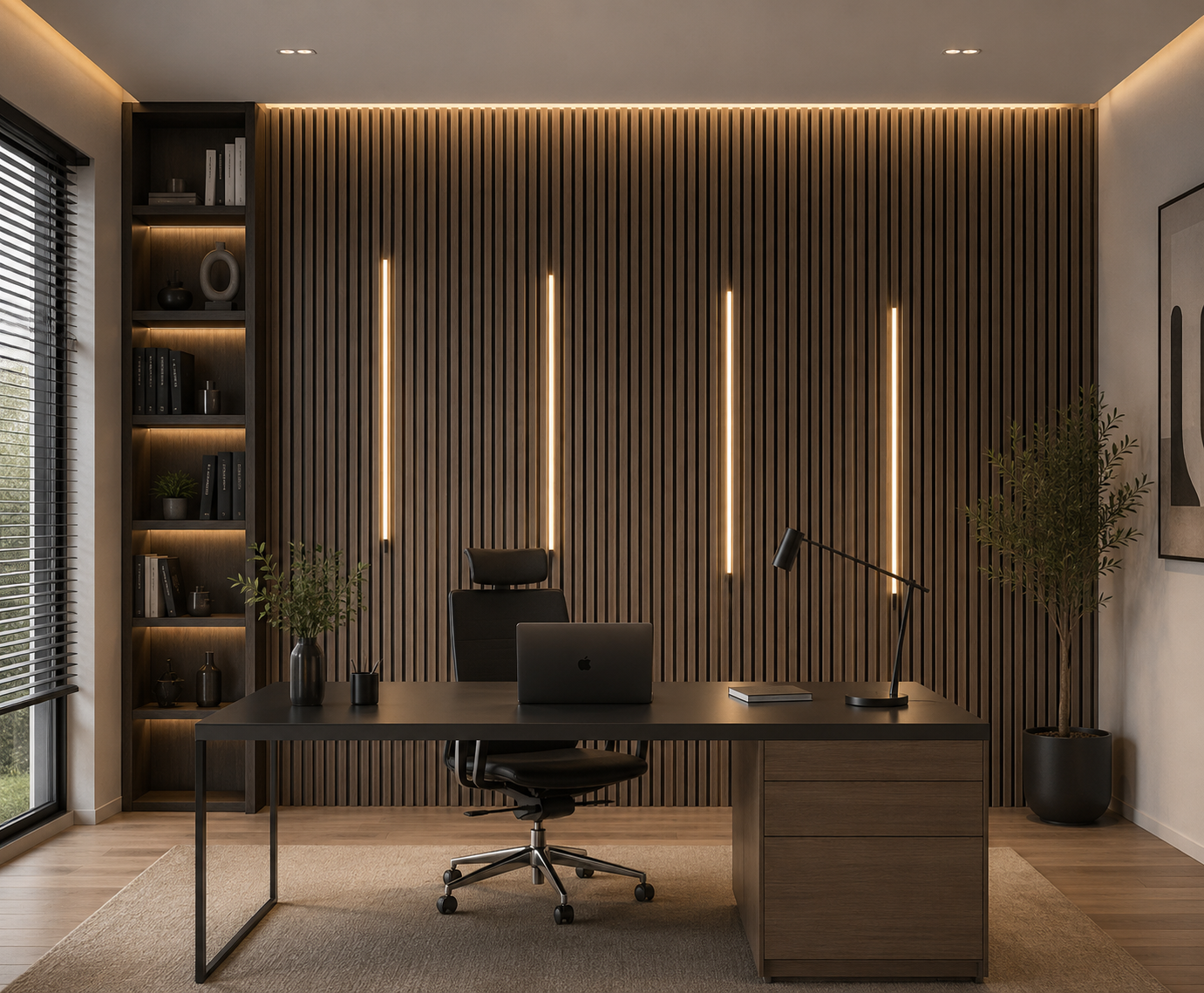 Acoustic Wall Panel LED Light installed on a bedroom headboard feature wall with warm ambient lighting effect.