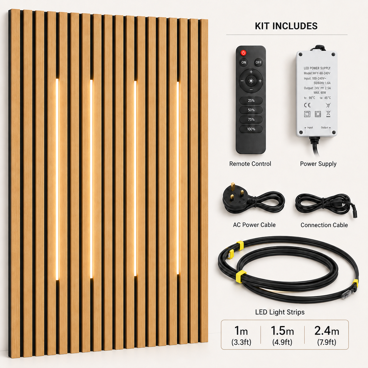 Acoustic Wall Panel LED Light illuminating a modern feature wall in a living room interior setting.