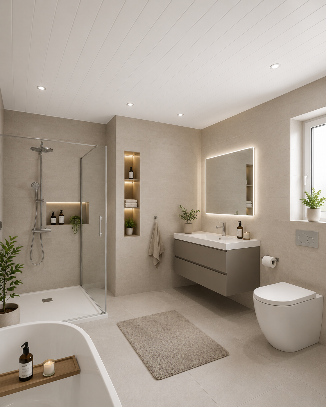 Matt White V-Groove PVC bathroom ceiling panels