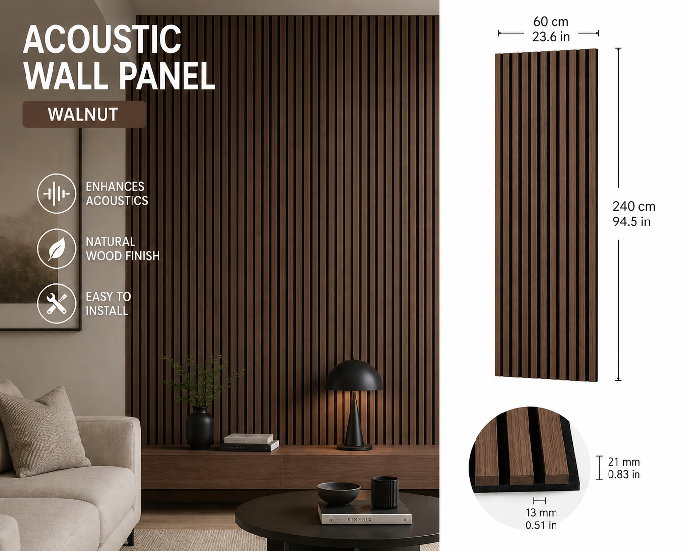 Walnut acoustic wall panel - main product image