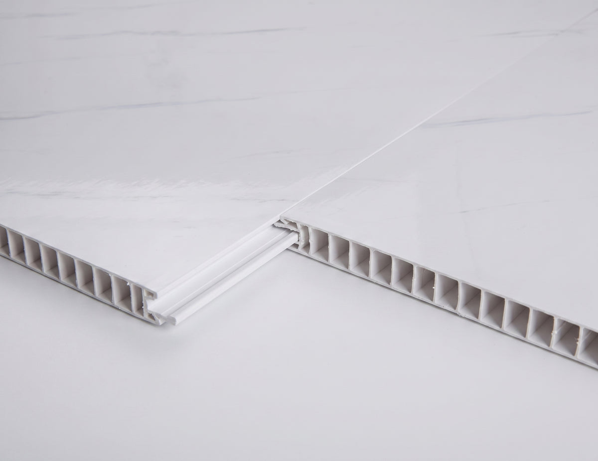 PVC Wall Panel White Marble Gloss – Waterproof Shower & Bathroom Wall Cladding 2600×250mm 10 Pack