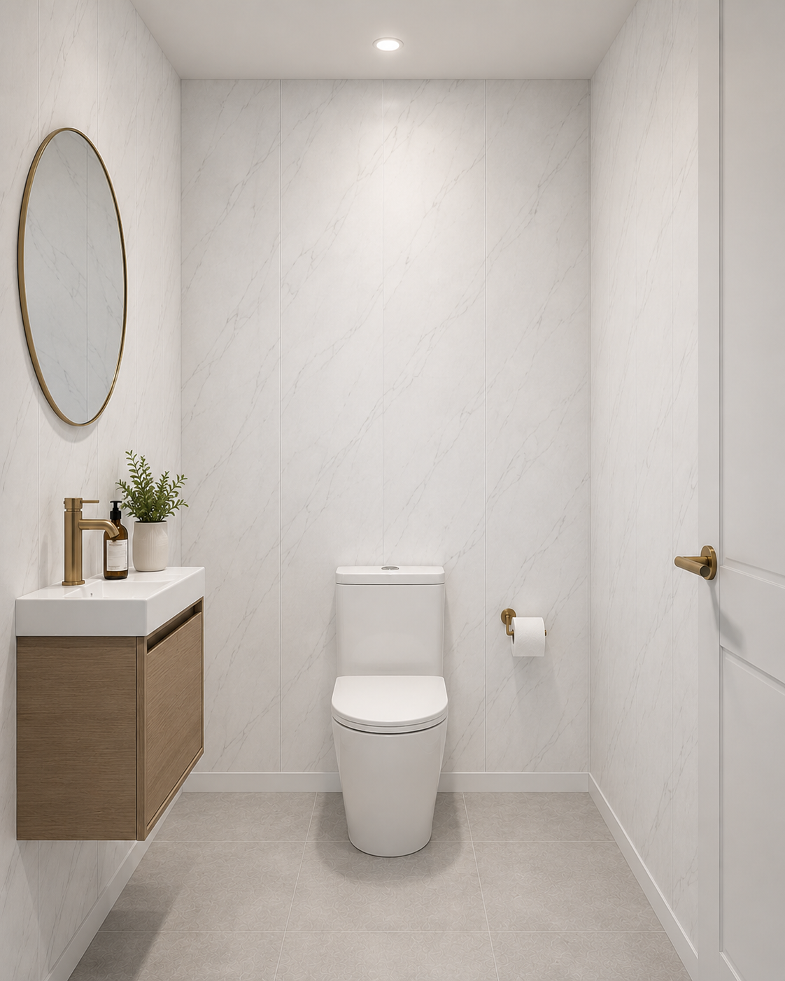 5mm White Marble Matt PVC wall panel in a bathroom toilet area