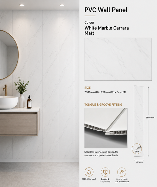 5mm White Marble Matt PVC wall panel - main product image