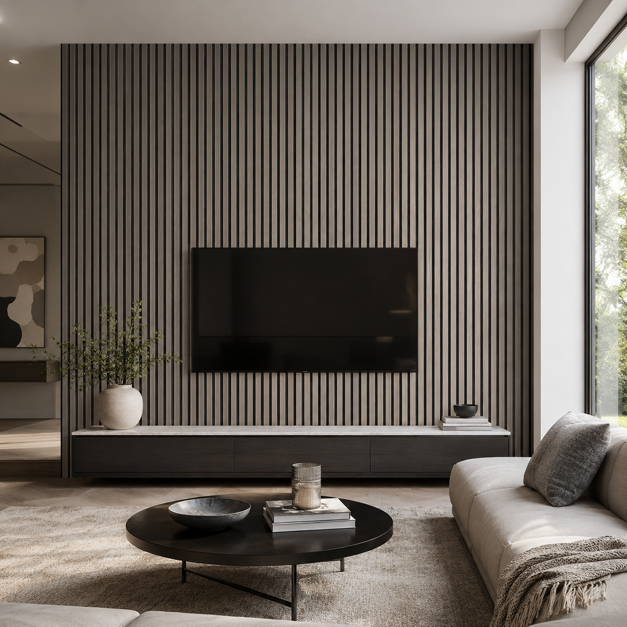 Grey Oak Acoustic Wall Panel | 2400×600mm | Real Wood Veneer