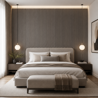 Grey Oak Acoustic Wall Panel | 2400×600mm | Real Wood Veneer