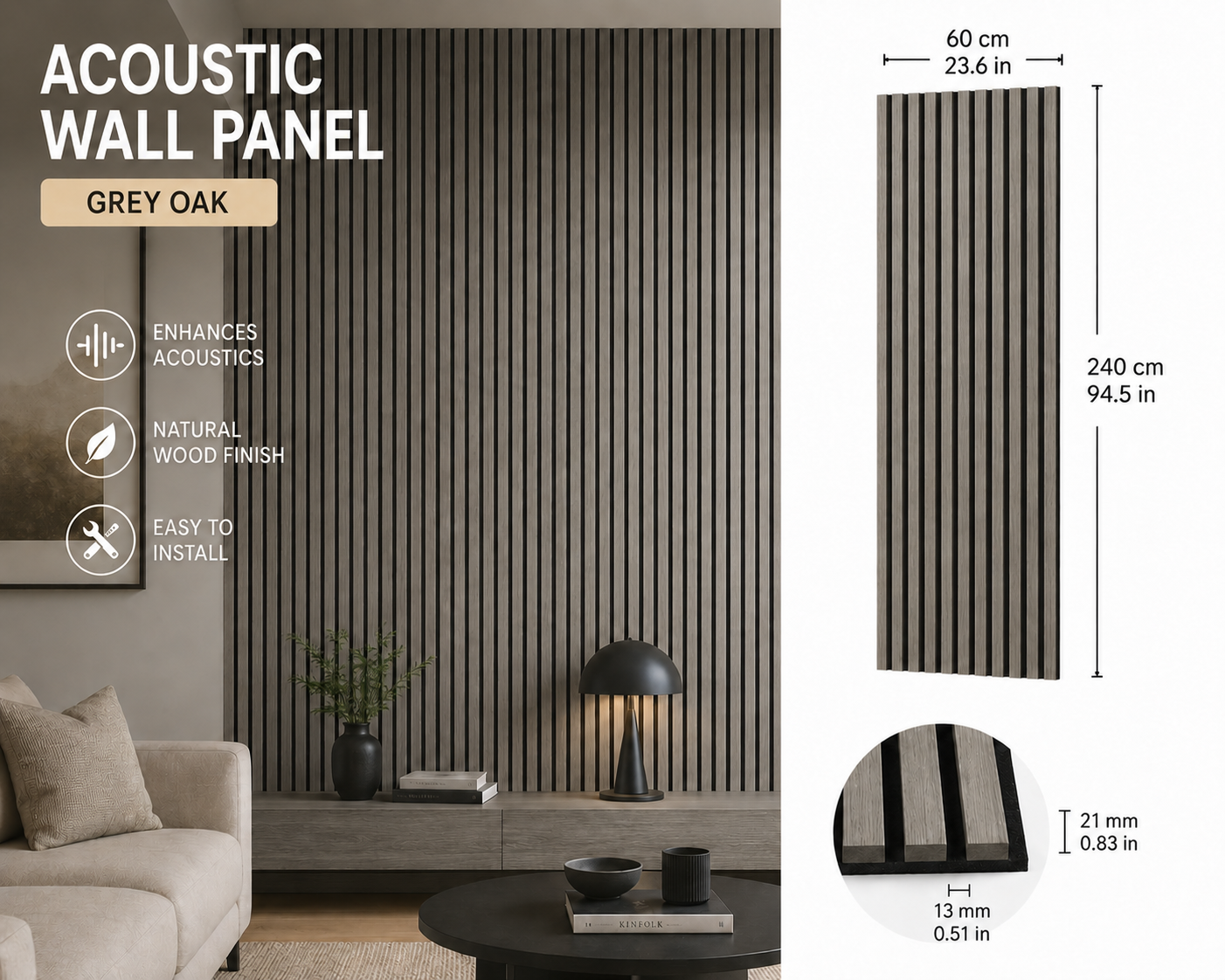 Grey Oak acoustic wall panel - main product image