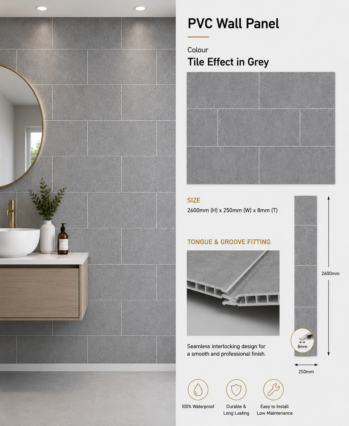 8mm Grey Concrete PVC wall panel - main product image