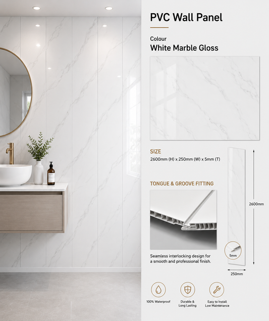 5mm White Marble Gloss PVC wall panel - main product image