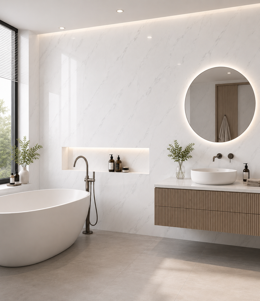 White Marble Gloss PVC bathroom wall panel
