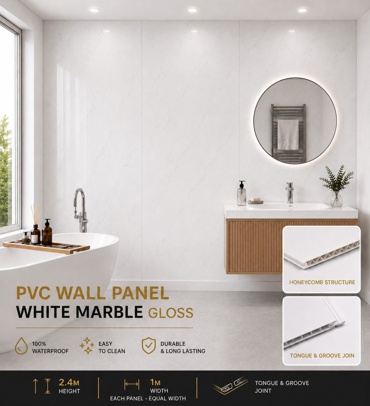 10mm White Marble Gloss PVC wall panel - main product image