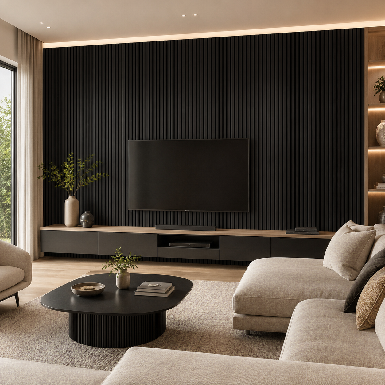Black Oak Acoustic Wall Panel | 2400×600mm | Real Wood Veneer
