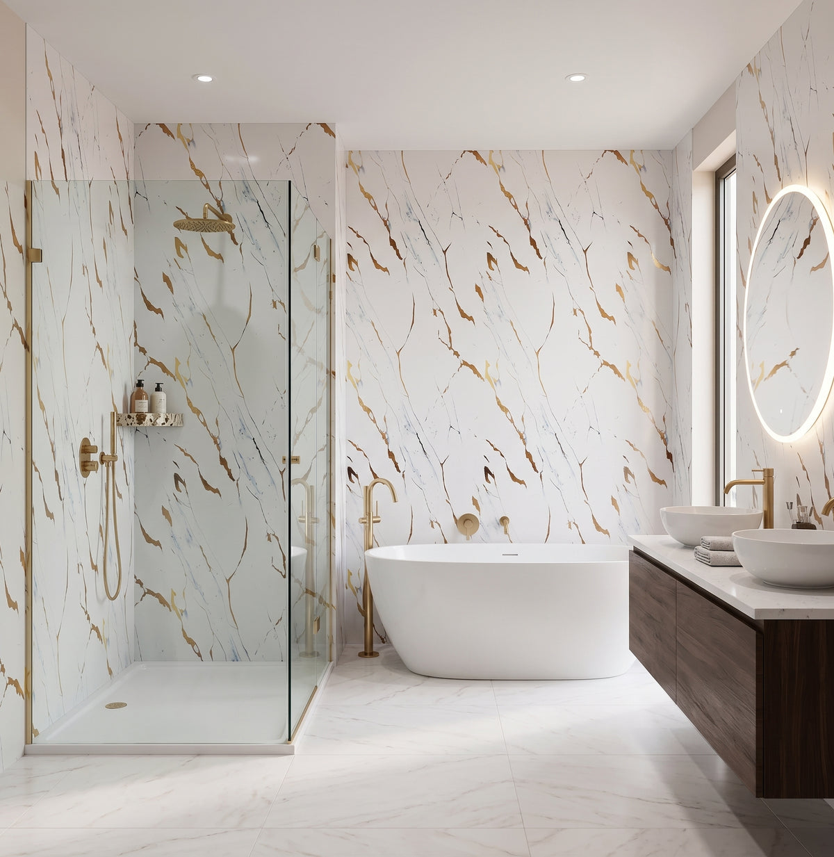 PVC Wall Panel Gold Marble – Waterproof Shower & Bathroom Wall Cladding 1000×2400mm Single Panel