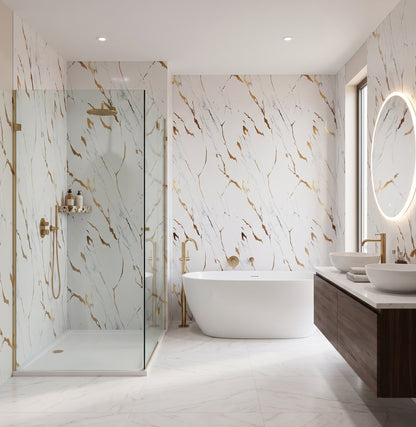 PVC Wall Panel Gold Marble – Waterproof Shower & Bathroom Wall Cladding 1000×2400mm Single Panel