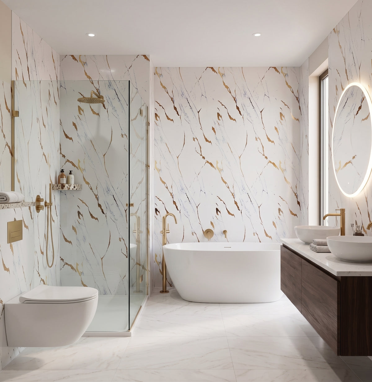 PVC Wall Panel Gold Marble – Waterproof Shower & Bathroom Wall Cladding 1000×2400mm Single Panel