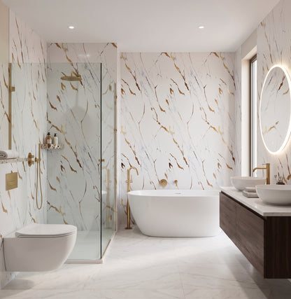 PVC Wall Panel Gold Marble – Waterproof Shower & Bathroom Wall Cladding 1000×2400mm Single Panel