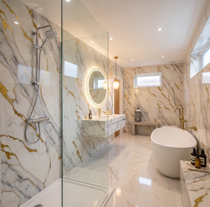 PVC Wall Panel Gold Marble – Waterproof Shower & Bathroom Wall Cladding 1000×2400mm Single Panel