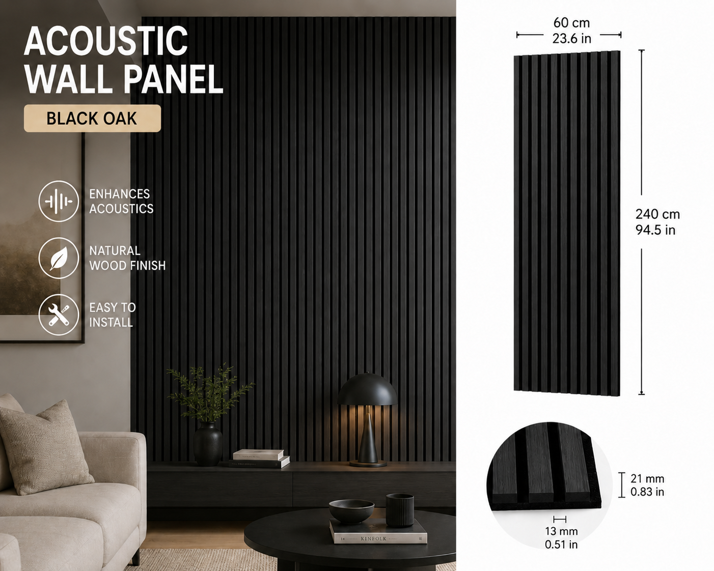 Black Oak acoustic wall panel - main product image