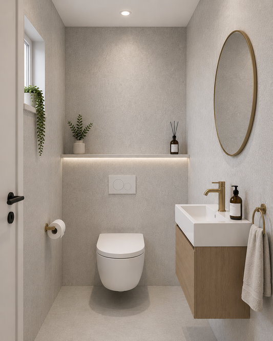 Grey Marble 8mm PVC wall and ceiling panel in a bathroom setting