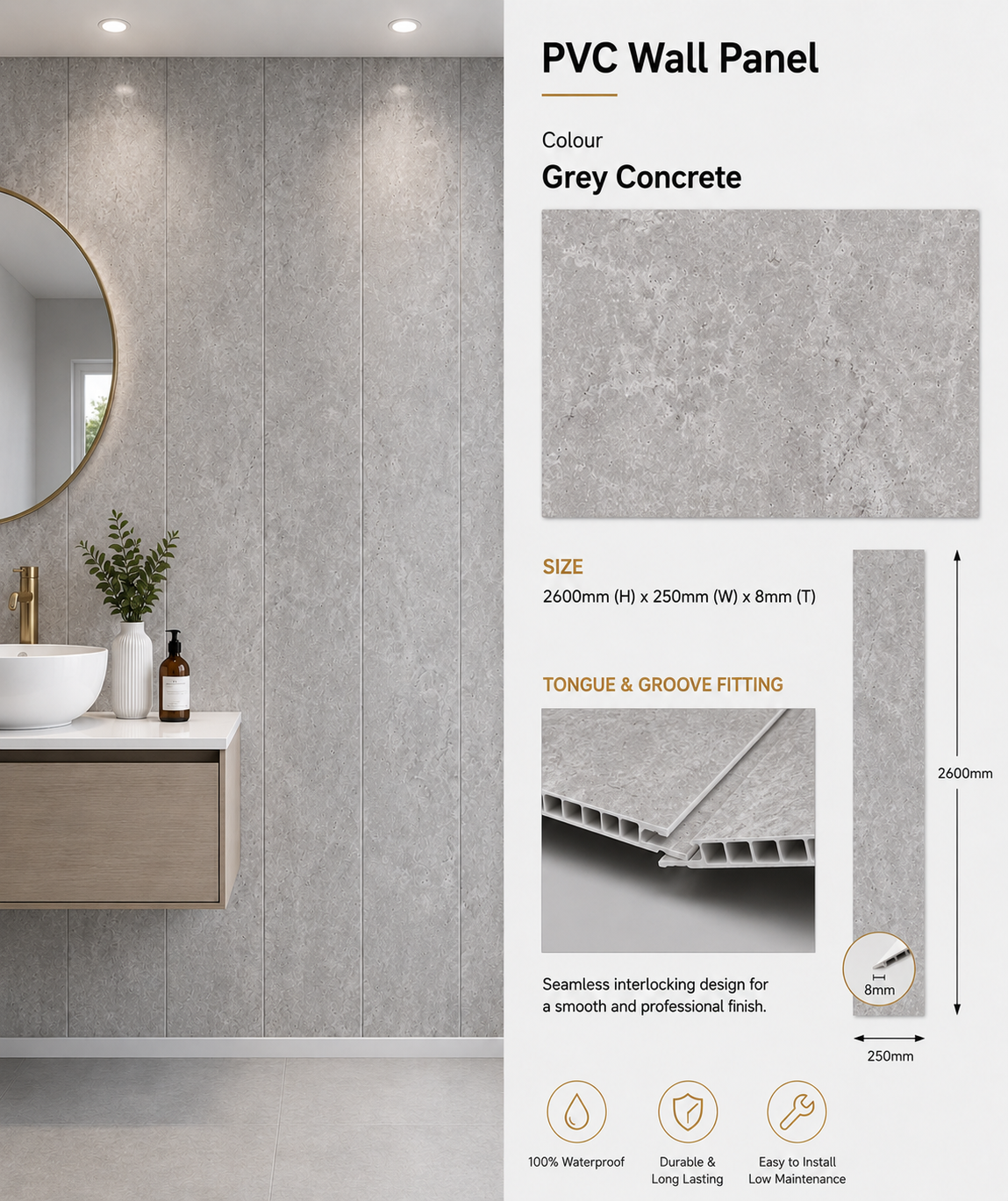 Grey Marble 8mm PVC wall and ceiling panel - main product image