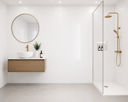 5mm White Gloss PVC wall panel in a bathroom