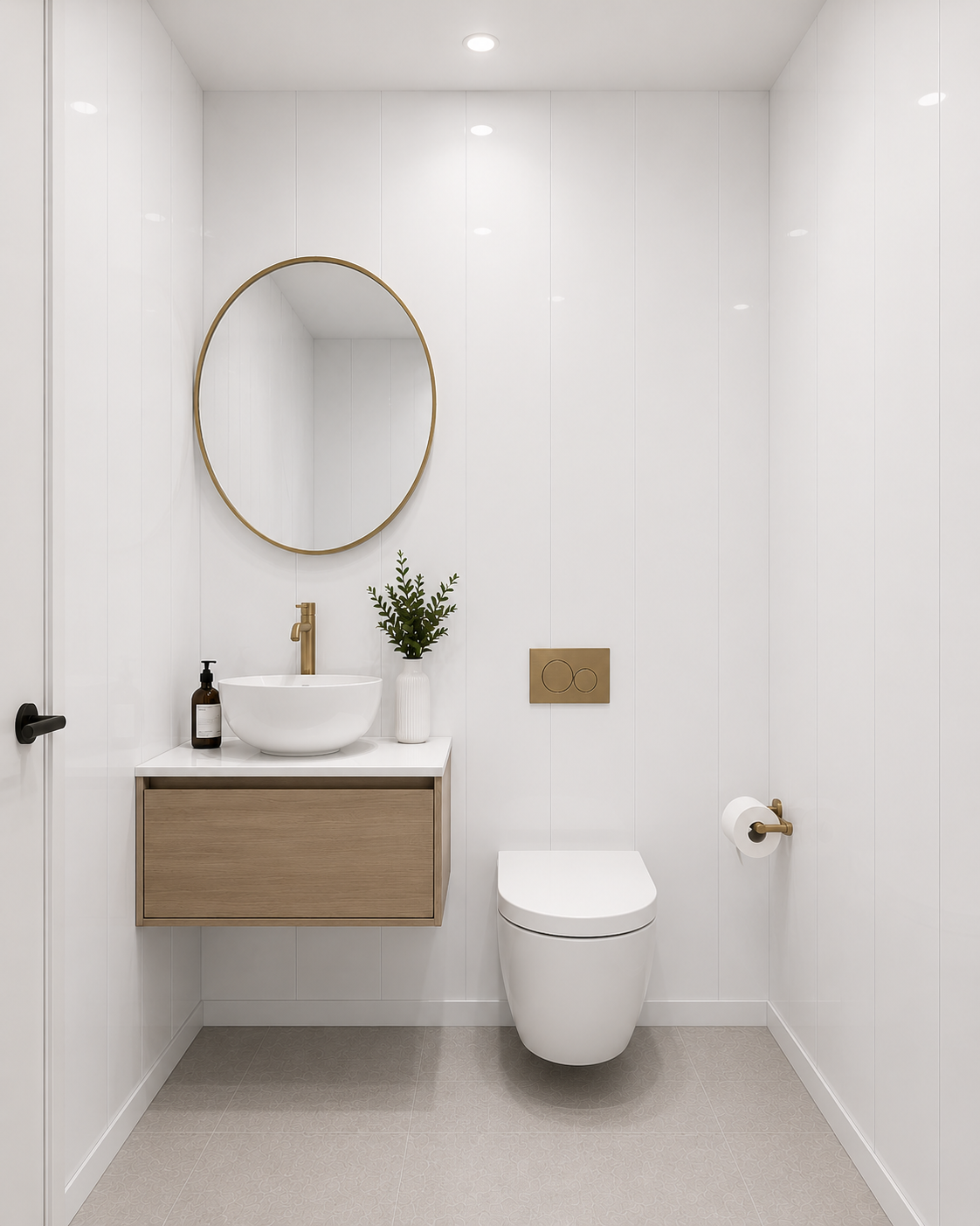 5mm White Gloss PVC wall panel in a bathroom toilet area