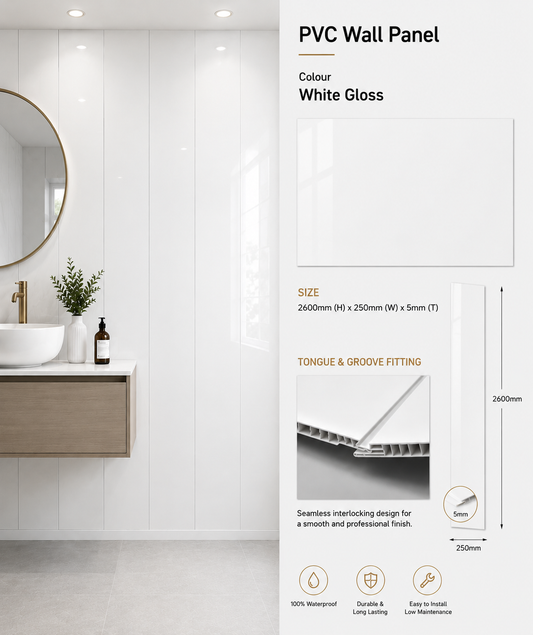 5mm White Gloss PVC wall panel - main product image