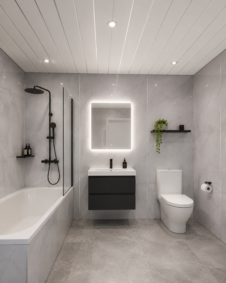 Gloss White V-Groove with silver strip PVC ceiling