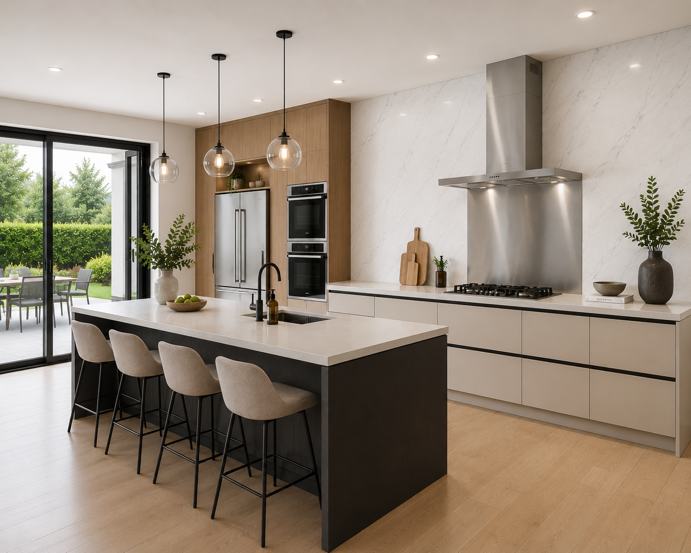 10mm Carrara marble matt PVC wall panel in a kitchen