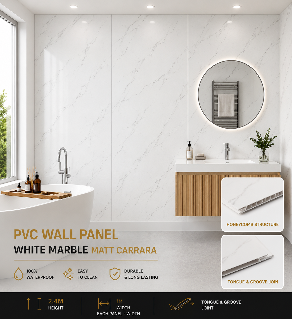10mm Carrara marble matt PVC wall panel - main product image