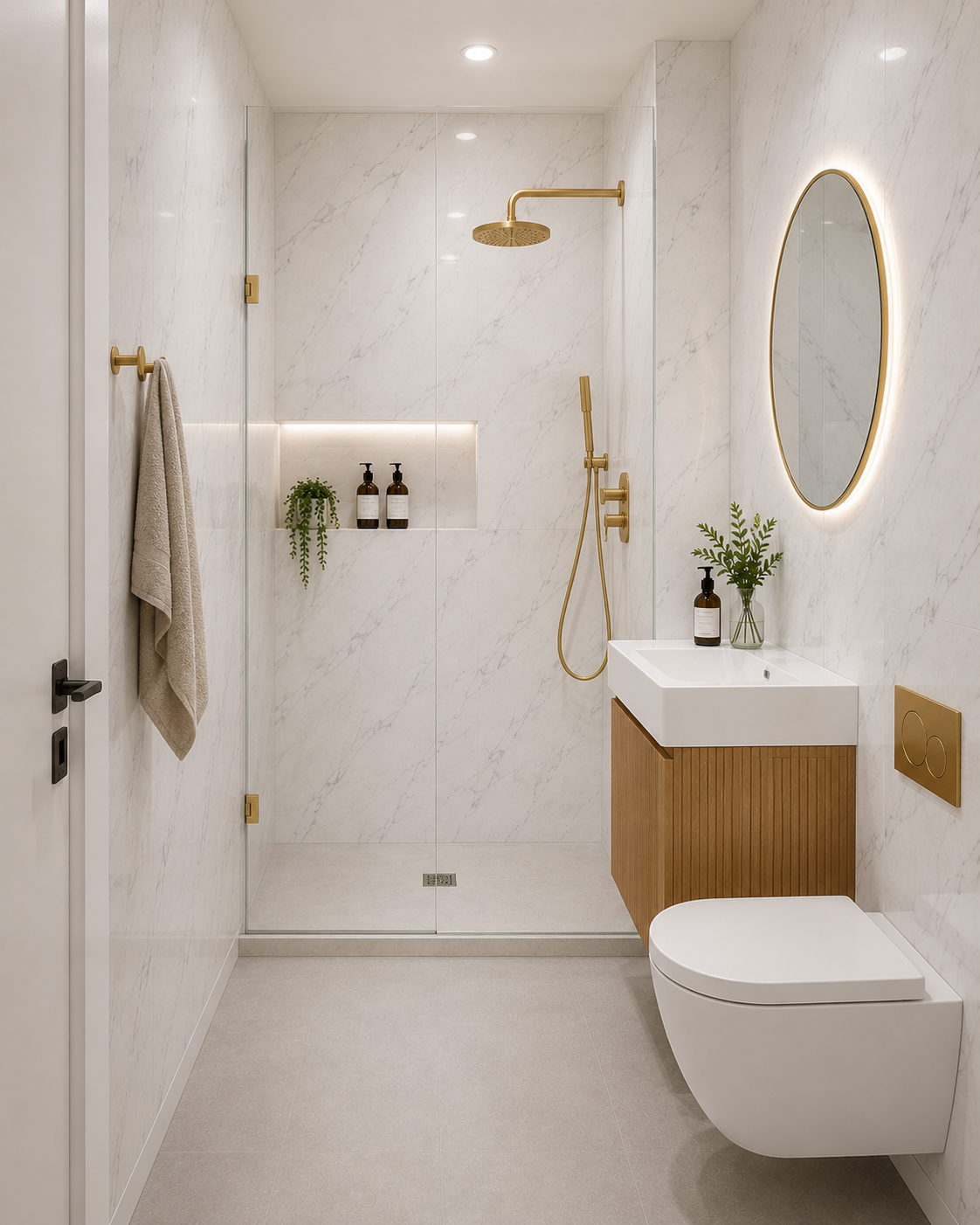 10mm Carrara marble matt PVC wall panel in a shower