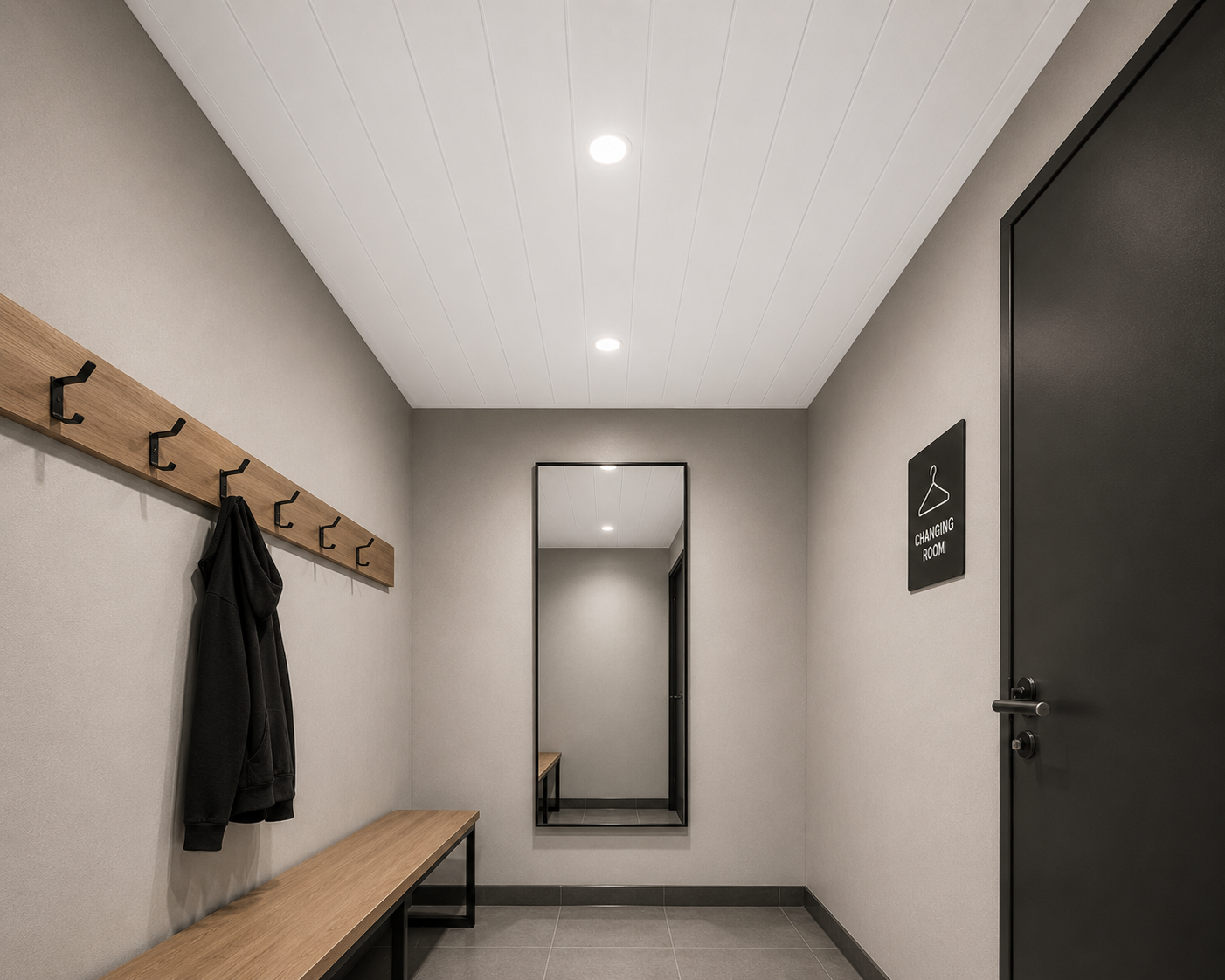 White PVC ceiling panel installed in a gym