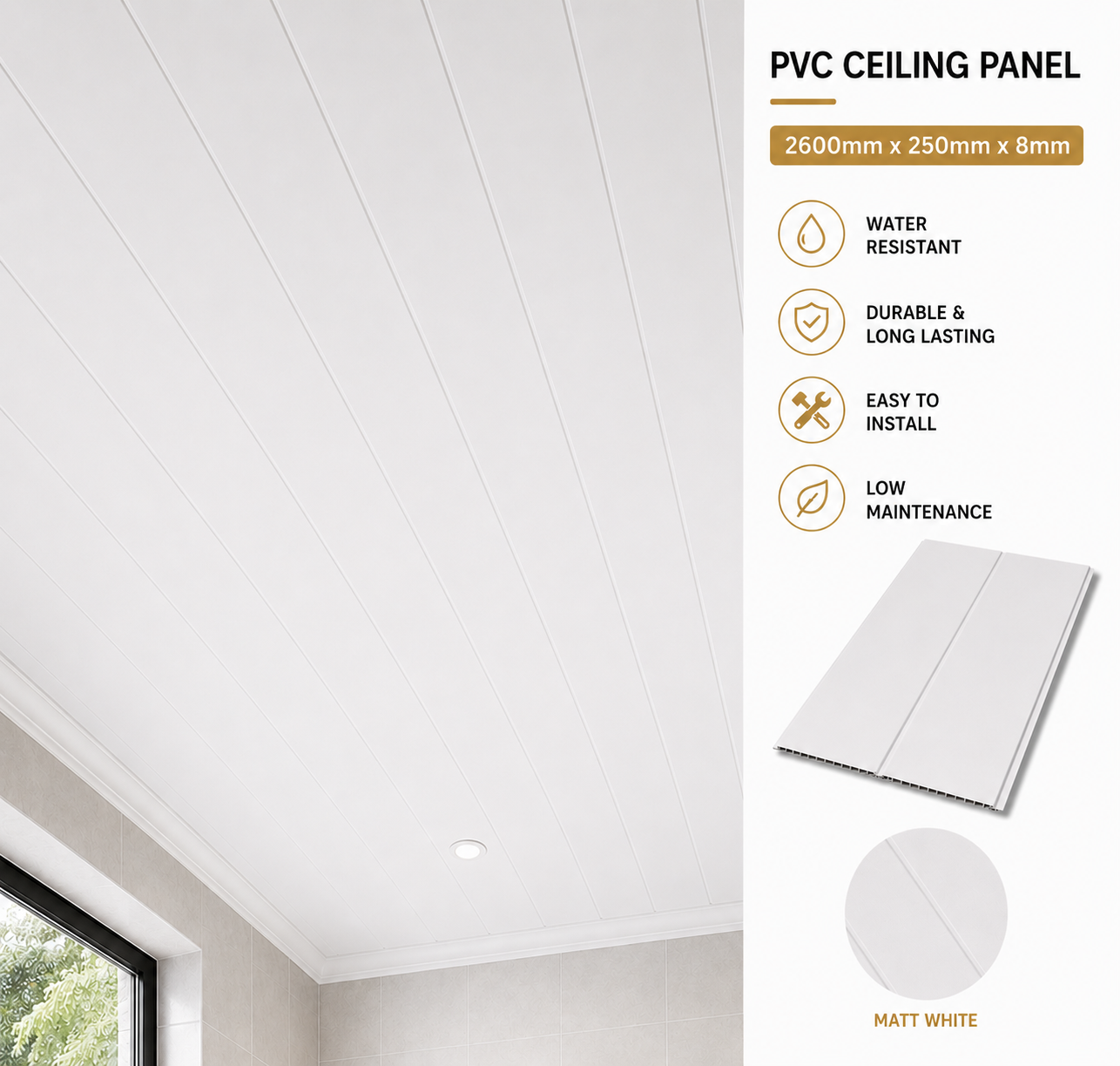 White matt PVC ceiling wall panel 8mm - main product image