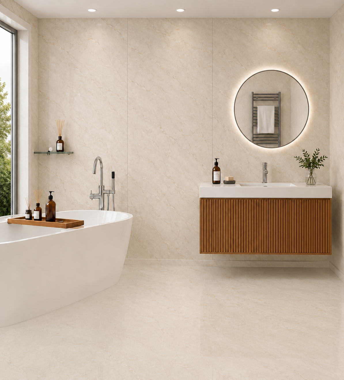 10mm Beige Marble PVC wall panel in a bathroom