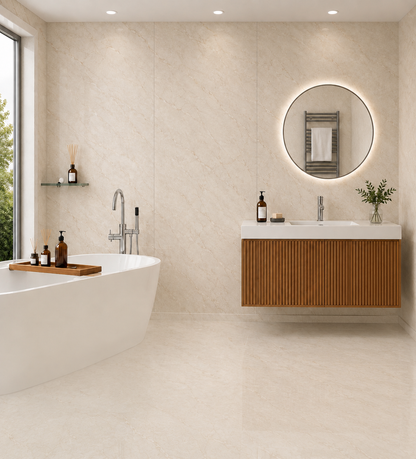 10mm Beige Marble PVC wall panel in a bathroom