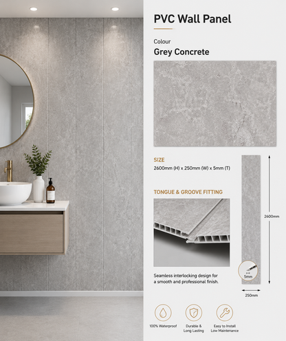 5mm Concrete Grey PVC wall panel - main product image