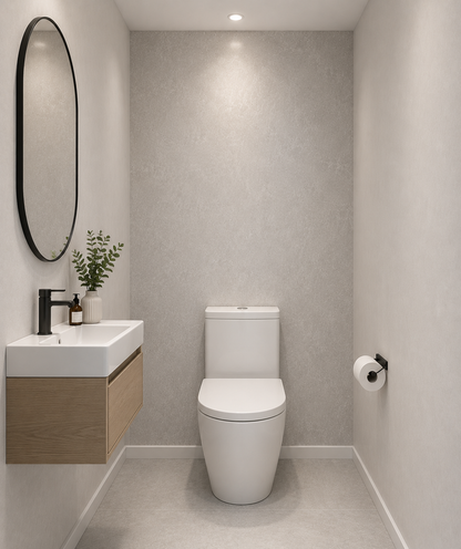 5mm Concrete Grey PVC wall panel in a bathroom toilet area